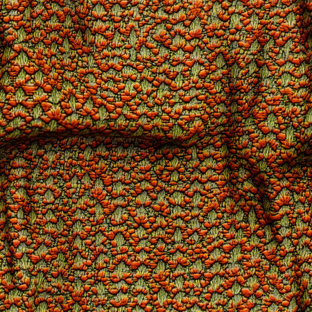 abstract texture of a fabric with a pattern of red and orange spotsの写真素材