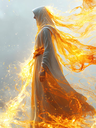 Mysterious woman in the smoke of fire. 3d renderingの写真素材