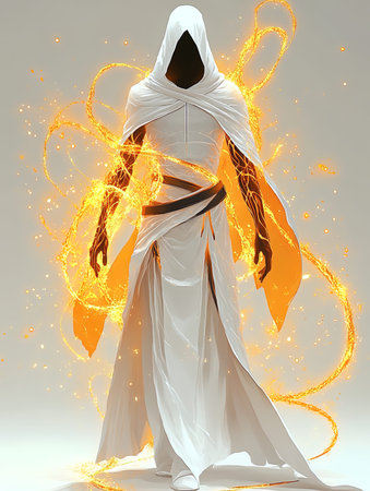 Fantasy illustration of an alien in a white cloak. 3D renderingの写真素材