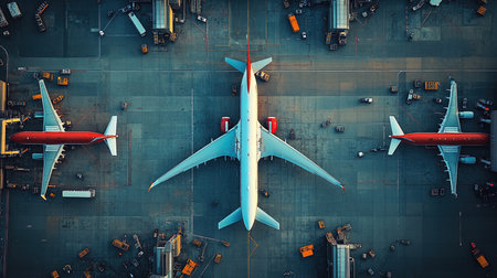 Aerial view of airplane in a cargo terminal. 3d rendering
