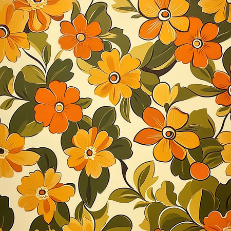 Seamless pattern with orange flowers on a beige background.の写真素材