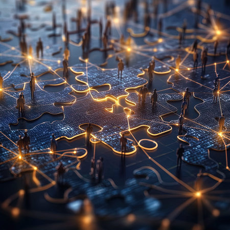 Teamwork concept. Business people connecting jigsaw puzzle pieces. 3D rendering