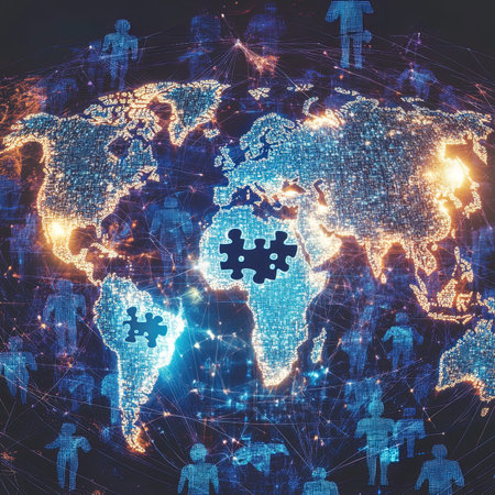 Global network connection and social media concept. 3d rendering toned image double exposureの写真素材