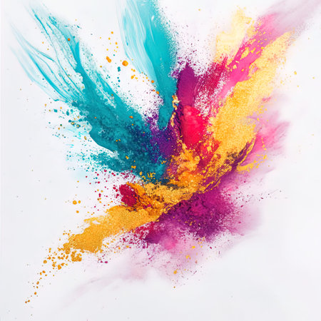 Colorful abstract powder explosion isolated on white background. Colored cloud.