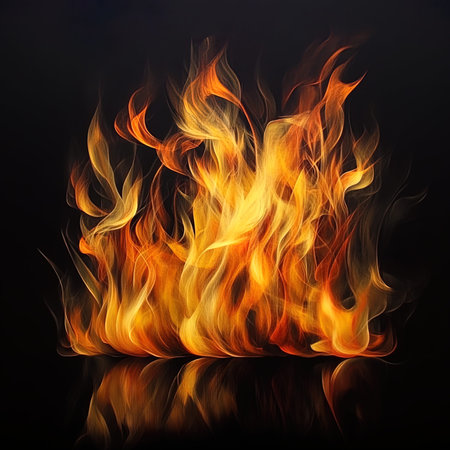Fire flames isolated on black background. Abstract fire flames background. Design element.の写真素材