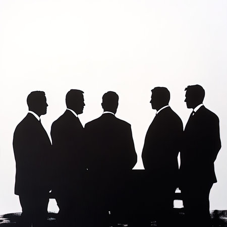 Silhouette of a group of businessmen on a white background.の写真素材