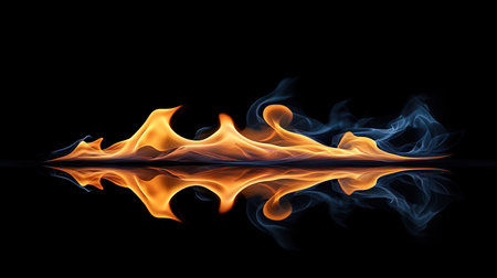 Fire flames isolated on black background. Abstract background. Design element.の写真素材