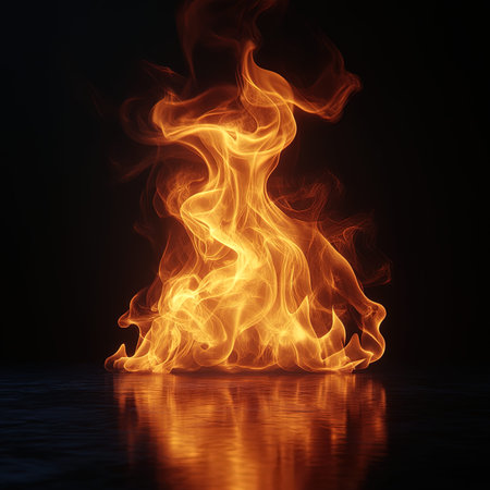 Fire flames isolated on black background. 3d render illustration of fireの写真素材