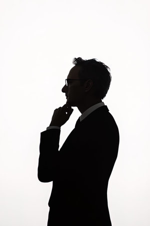 Silhouette of a businessman talking on the phone, side view