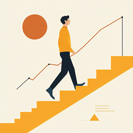 Businessman climbing up the stairs. Vector illustration in flat style.