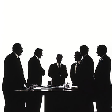 Silhouette of a group of business people discussing a business plan