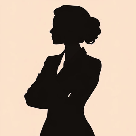 Silhouette of a businesswoman on a beige background.の写真素材