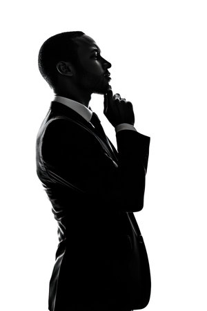 one african american business man silhouette in studio isolated on white backgroundの写真素材