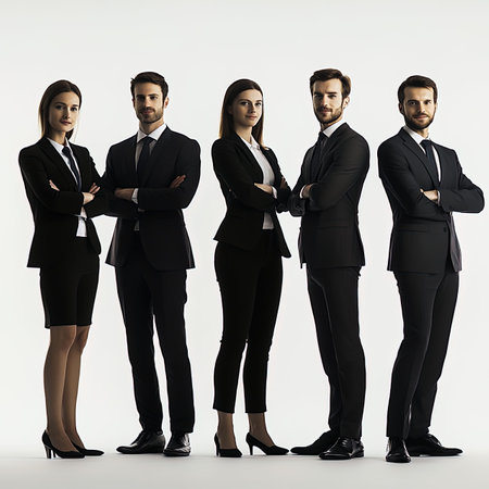 Group of business people standing together and looking at camera isolated on white backgroundの写真素材