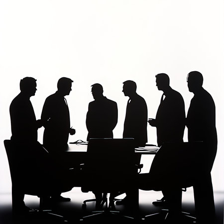 Silhouettes of business people working in a meeting on white backgroundの写真素材
