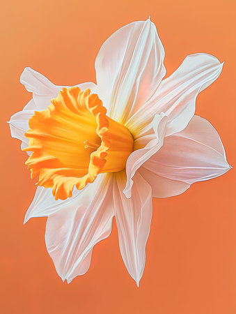 White daffodil flower on orange background. 3d renderの写真素材