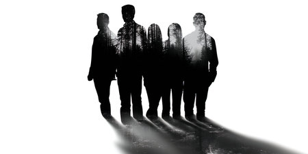 Silhouette of a group of business people standing in a row