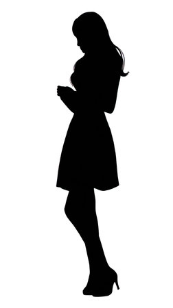 Silhouette of a girl in a dress on a white backgroundの写真素材