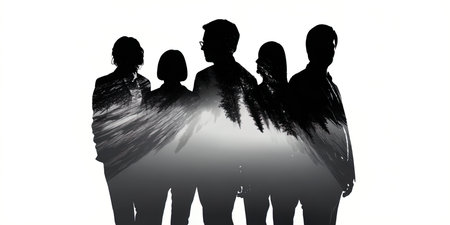 Silhouette of a group of business people on white background.の写真素材