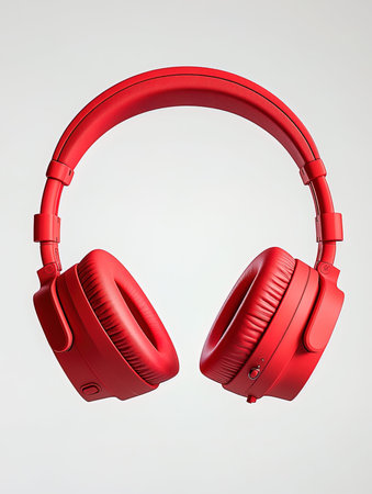 Red headphones isolated on a white background. 3d render illustration.の写真素材