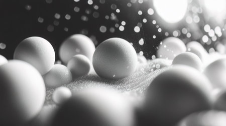 Close-up of white balls on black background with bokeh effectの写真素材