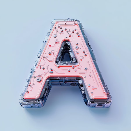 Futuristic pink circuit board font. Letter A. 3D rendering