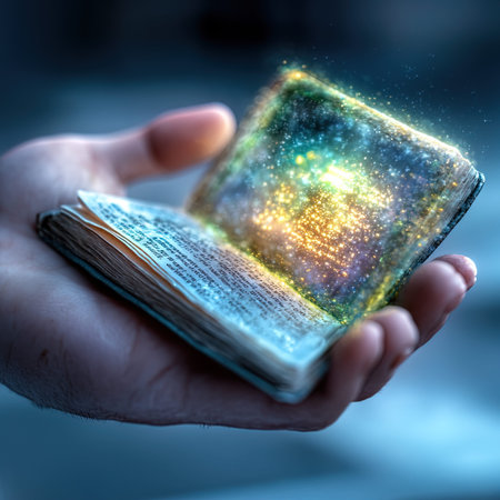 Man holding a glowing book in his hands. 3D rendering.の写真素材