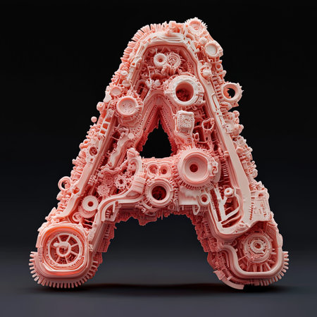 Alphabet made of gears and cogwheels. Letter A. 3D renderingの写真素材