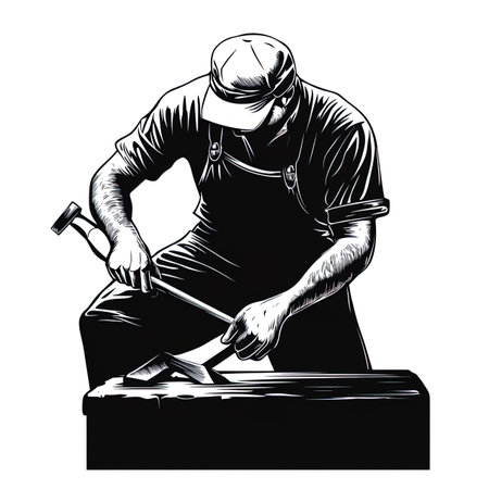 Vector illustration of a blacksmith working with a hammer and a nail