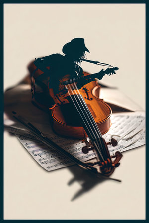 Violin and sheet music on a white background. Vintage style.の写真素材