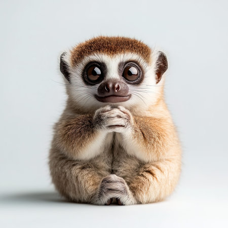 Portrait of cute ring-tailed lemur on white background.の写真素材