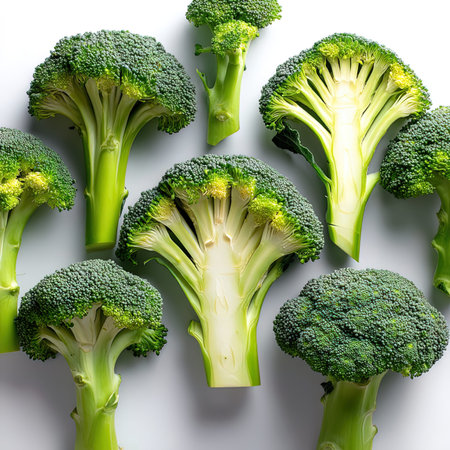 Broccoli isolated on white background. Top view. Flat lay.の写真素材