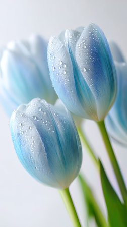 Beautiful blue tulips on white background, close-up.の写真素材
