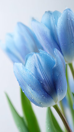 Beautiful blue tulips on a white background, close-upの写真素材