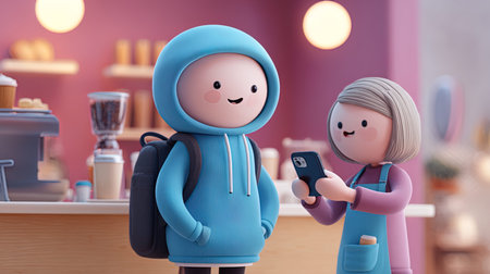 cute boy and girl in the cafe. 3d rendering.