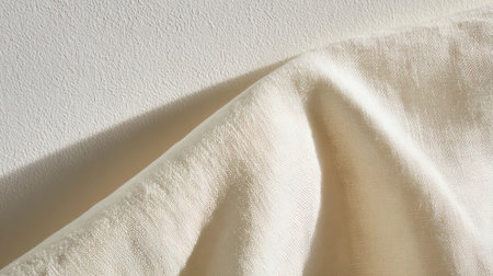 close up of white towel on white wall background, soft focus.の写真素材