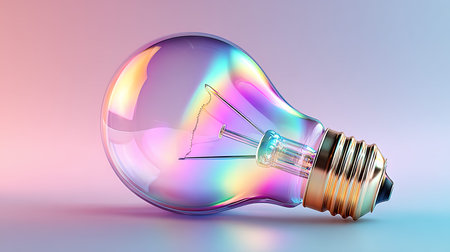 Lightbulb on colorful background. 3D illustration. 3D rendering.の写真素材