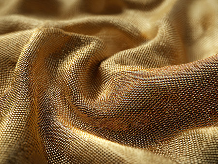 golden fabric close up as a background. macro image of fabricの写真素材