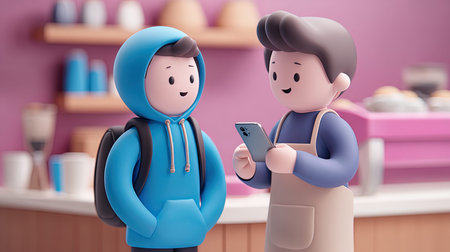 A boy and a girl with a mobile phone in their hands. 3d rendering