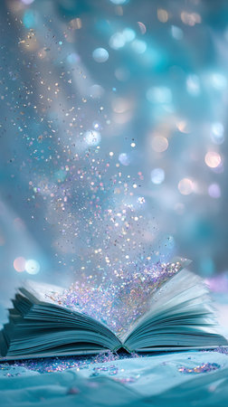 Open book with bokeh lights on background. Copy space.の写真素材
