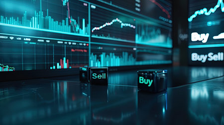 Stock market chart on virtual screen. Finance and trade concept. 3D Renderingの写真素材