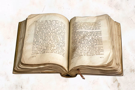 Old book on a white background, close-up, copy space