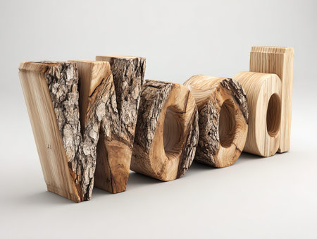 Wooden cubes forming the word wood on a white background. 3d illustrationの写真素材