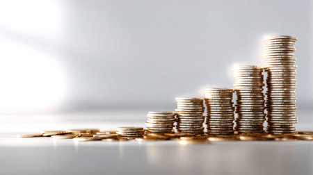 Stacks of coins on a light background. Business and finance concept.