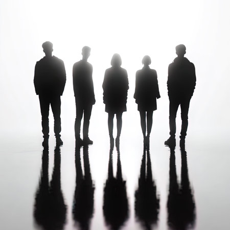 Silhouette of a group of business people on a white background