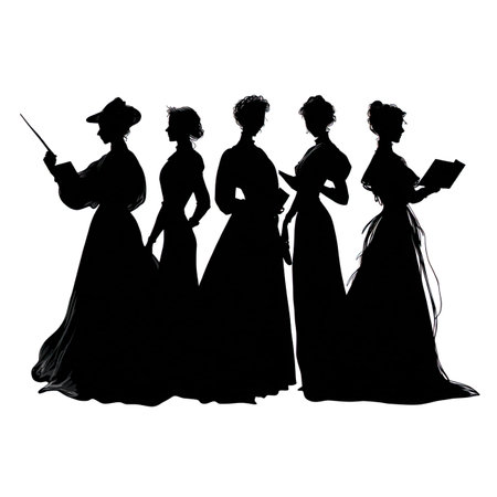 Elegant silhouette of a group of women on a white backgroundの写真素材