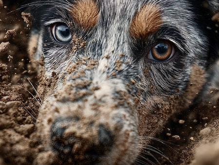 Close up of a Jack Russell Terrier puppy digging in the mudの写真素材