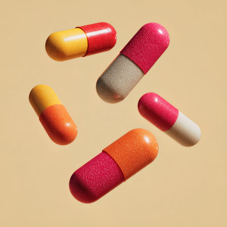 Pills levitate on a beige background. 3d renderingの写真素材
