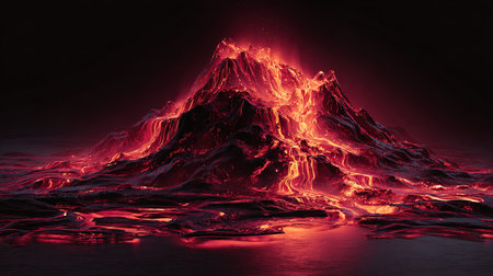 Volcanic eruption with lava and ice. 3d illustration.