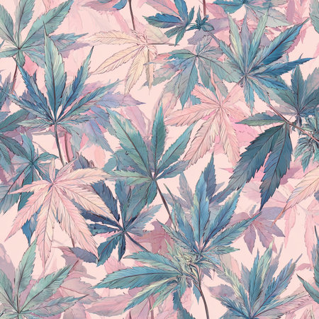 Cannabis leaves seamless pattern. Watercolor hand drawn illustration.の写真素材